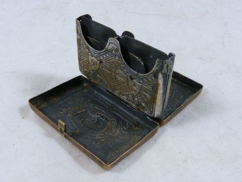 1874 VICTORIAN POSTAGE STAMP CASE HOLDER 4 SECTION BRASS BOX - ADDITIONAL PHOTO 3