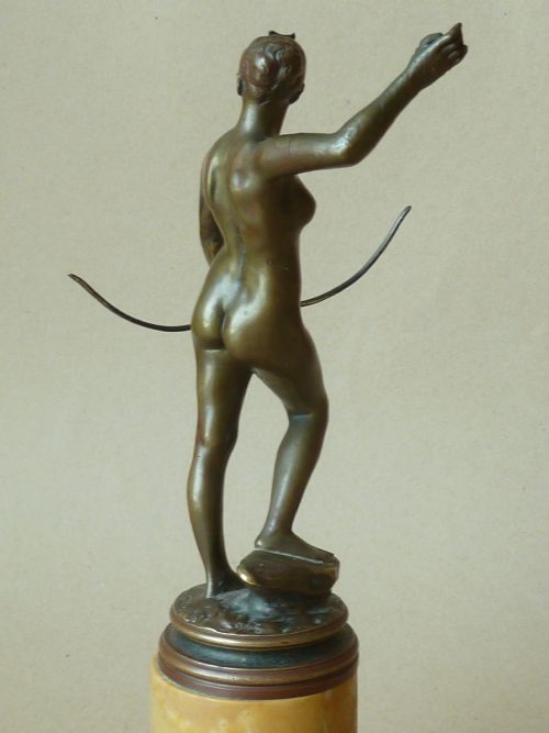 SMALL BRONZE SCULPTURE NUDE GODDESS DIANA THE HUNTRESS SIGNED A FALGUIRE - ADDITIONAL PHOTO 2
