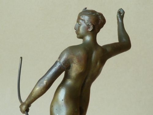 SMALL BRONZE SCULPTURE NUDE GODDESS DIANA THE HUNTRESS SIGNED A FALGUIRE - ADDITIONAL PHOTO 4