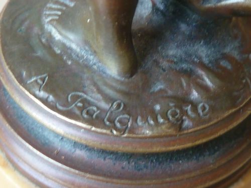 SMALL BRONZE SCULPTURE NUDE GODDESS DIANA THE HUNTRESS SIGNED A FALGUIRE - ADDITIONAL PHOTO 6