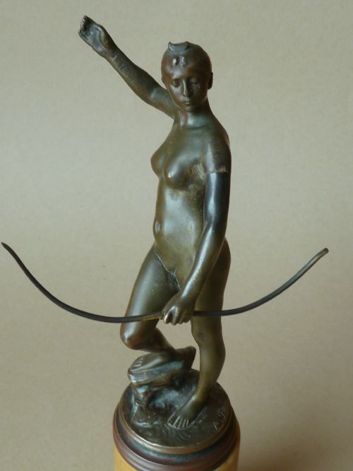 SMALL BRONZE SCULPTURE NUDE GODDESS DIANA THE HUNTRESS SIGNED A FALGUIRE - ADDITIONAL PHOTO 8