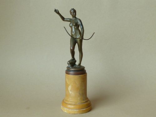 SMALL BRONZE SCULPTURE NUDE GODDESS DIANA THE HUNTRESS SIGNED A FALGUIRE - ADDITIONAL PHOTO 9