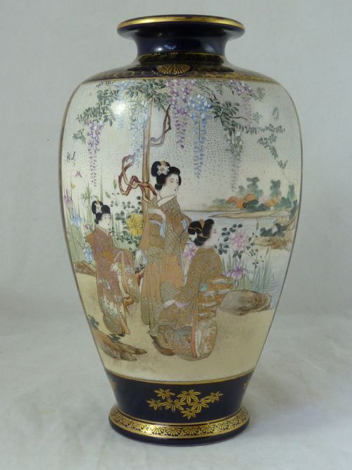 JAPANESE SATSUMA VASE MEIJI SIGNED POTTERY MINIATURE SQUARE CHARACTER MARK RAISED GOLD - ADDITIONAL PHOTO 2