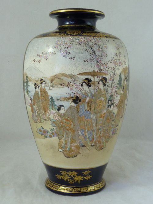 JAPANESE SATSUMA VASE MEIJI SIGNED POTTERY MINIATURE SQUARE CHARACTER MARK RAISED GOLD - ADDITIONAL PHOTO 4