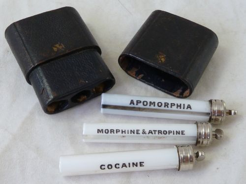 apomorphia morphine atropine cocaine drug vials storage - CATEGORY: ANTIQUE MISCELLANEOUS - DATED 1900