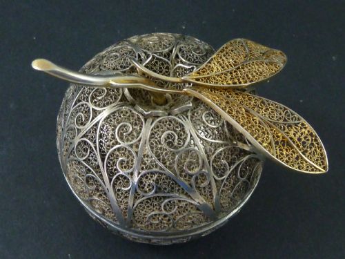 SILVER FILIGREE APPLE SHAPED BOX TUNISIA MOOR MARKED 800 - ADDITIONAL PHOTO 1