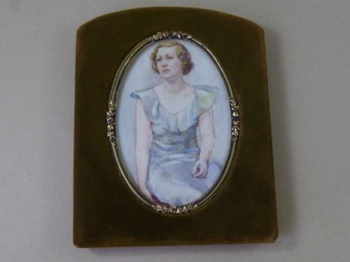 HAND PAINTED PORTRAIT MINIATURE YOUNG LADY WOMAN ART DECO 20S VINTAGE - ADDITIONAL PHOTO 5