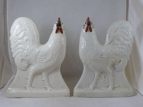 PAIR VICTORIAN SCOTTISH POTTERY HENS CHICKENS COCKERELS - ADDITIONAL PHOTO 1
