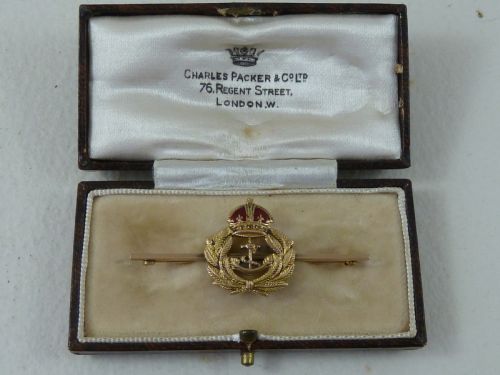 ROYAL NAVY GOLD ENAMEL SWEETHEART BROOCH STICK TIE PIN MARKED 9CT SOLID BOXED - ADDITIONAL PHOTO 6