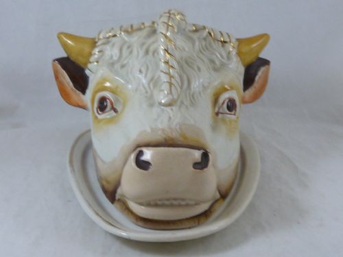 NOVELTY COWS HEAD CHEESE DISH VICTORIAN STAFFORDSHIRE 1890 DAIRY - ADDITIONAL PHOTO 2