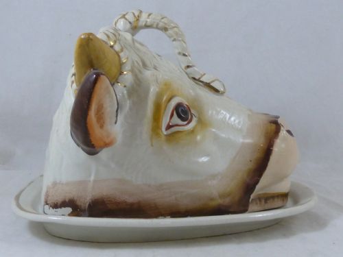 NOVELTY COWS HEAD CHEESE DISH VICTORIAN STAFFORDSHIRE 1890 DAIRY - ADDITIONAL PHOTO 3