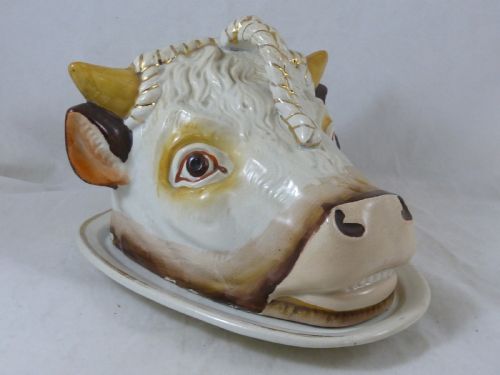 NOVELTY COWS HEAD CHEESE DISH VICTORIAN STAFFORDSHIRE 1890 DAIRY - ADDITIONAL PHOTO 6