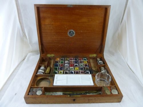 reeves sons ltd no 32 students water colour box artists paint mahogany - CATEGORY: ANTIQUE MISCELLANEOUS - DATED 1930
