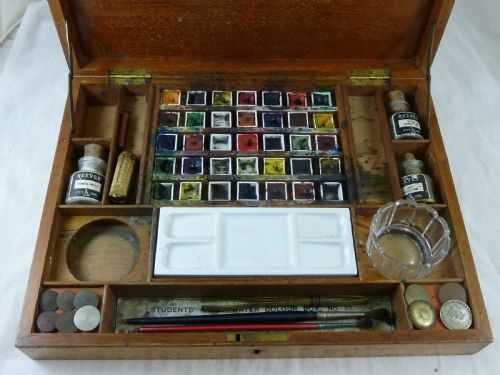 REEVES SONS LTD NO 32 STUDENTS WATER COLOUR BOX ARTISTS PAINT MAHOGANY - ADDITIONAL PHOTO 2
