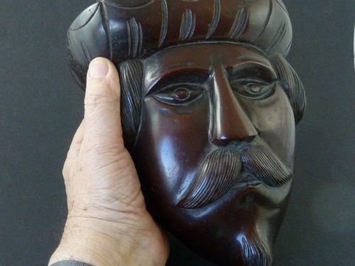 CARVED HARD WOOD HEAD WALL MASK ARCHITECTURAL COLONIAL TREEN - ADDITIONAL PHOTO 5
