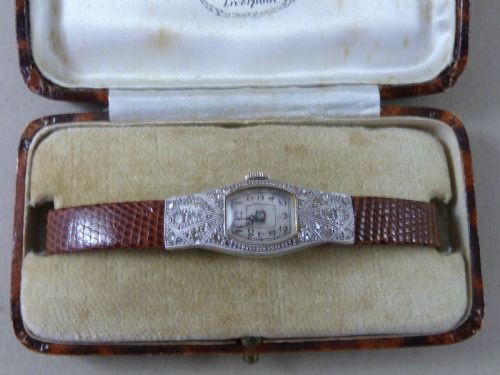 1930S ART DECO DIAMOND 18K WHITE GOLD LADIES COCKTAIL WATCH SWISS TISSOT - ADDITIONAL PHOTO 1