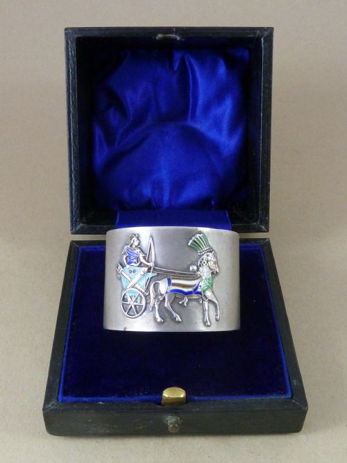 GERMAN 800 ENAMEL SILVER CHARIOTEER NAPKIN RING SERVIETTE CONTINENTAL HALLMARKED SOLID - ADDITIONAL PHOTO 1