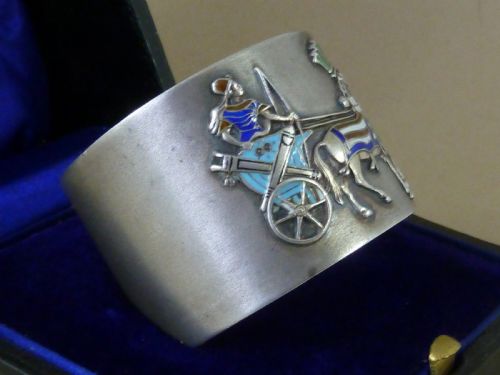 GERMAN 800 ENAMEL SILVER CHARIOTEER NAPKIN RING SERVIETTE CONTINENTAL HALLMARKED SOLID - ADDITIONAL PHOTO 2