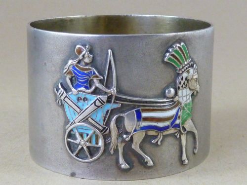 GERMAN 800 ENAMEL SILVER CHARIOTEER NAPKIN RING SERVIETTE CONTINENTAL HALLMARKED SOLID - ADDITIONAL PHOTO 4