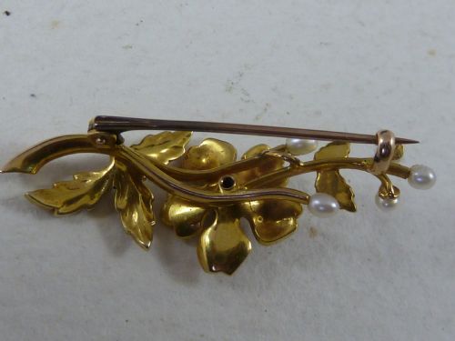 VICTORIAN 15K GOLD BROOCH DIAMOND SPLIT PEARLS BOXED - ADDITIONAL PHOTO 4