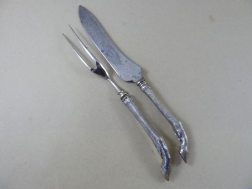 victorian silver game bird deer carving set sheffield knife fork sample - CATEGORY: ANTIQUE SILVER - DATED 1890