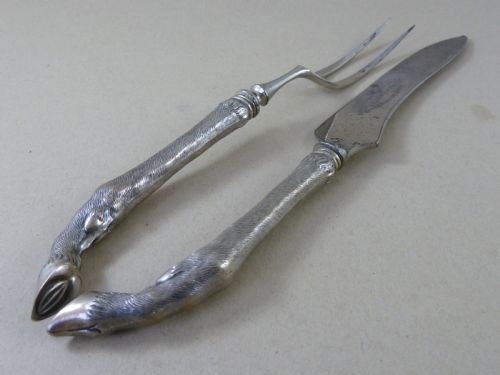 VICTORIAN SILVER GAME BIRD DEER CARVING SET SHEFFIELD KNIFE FORK SAMPLE - ADDITIONAL PHOTO 5