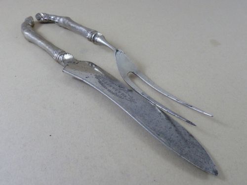 VICTORIAN SILVER GAME BIRD DEER CARVING SET SHEFFIELD KNIFE FORK SAMPLE - ADDITIONAL PHOTO 6