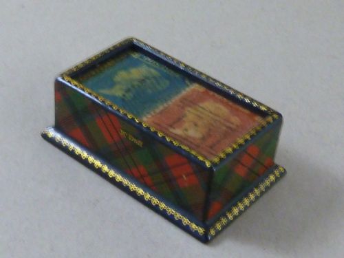 victorian mcduff tartanware one penny two postage sliding lid double stamp case box holder scottish desk top - CATEGORY: ANTIQUE BOXES - DATED 1880