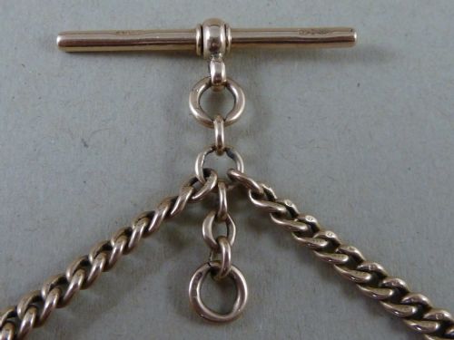 1910S 1638 417MM 45G SOLID 9 CARAT GOLD DOUBLE ALBERT POCKET WATCH CHAIN GRADUATED NECKLACE FOB - ADDITIONAL PHOTO 5