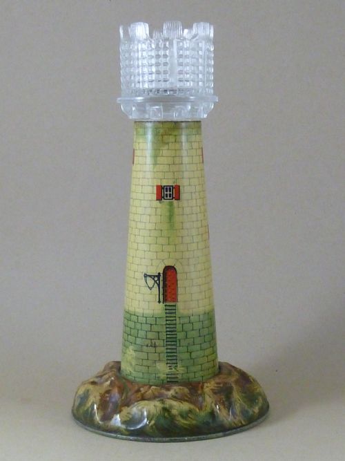 VICTORIAN NOVELTY LIGHTHOUSE TIN FIELDS OZOKERIT LONDON NIGHT FAIRY LIGHT CANDLE HOLDER ADVERTISING - ADDITIONAL PHOTO 1