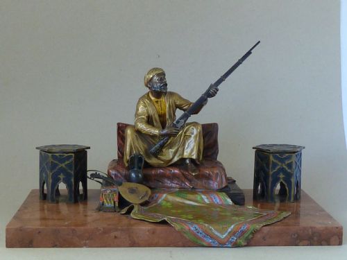 FRANZ BERGMANN INKSTAND ARAB COLD PAINTED VIENNA BRONZE AUSTRIAN INKWELL - ADDITIONAL PHOTO 1