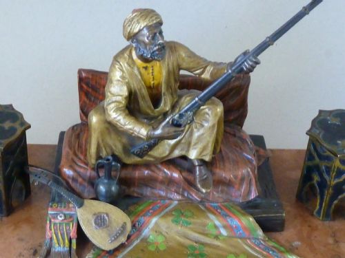 FRANZ BERGMANN INKSTAND ARAB COLD PAINTED VIENNA BRONZE AUSTRIAN INKWELL - ADDITIONAL PHOTO 5