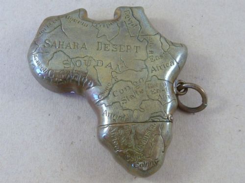 MAP UK COLONIAL AFRICA VESTA CASE BRASS MATCH SAFE BOX NOVELTY CHAIN FOB GREAT BRITAIN - ADDITIONAL PHOTO 2