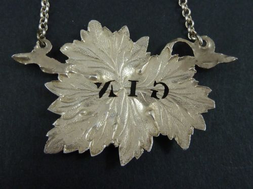 1863 GIN ENGLISH BIRMINGHAM HALLMARKED SOLID SILVER DECANTER BOTTLE WINE LABEL VINE LEAF - ADDITIONAL PHOTO 1