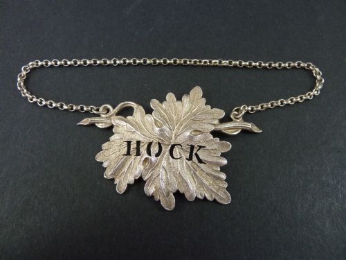 1845 HOCK ENGLISH BIRMINGHAM HALLMARKED SOLID SILVER DECANTER BOTTLE WINE LABEL VINE LEAF - ADDITIONAL PHOTO 1