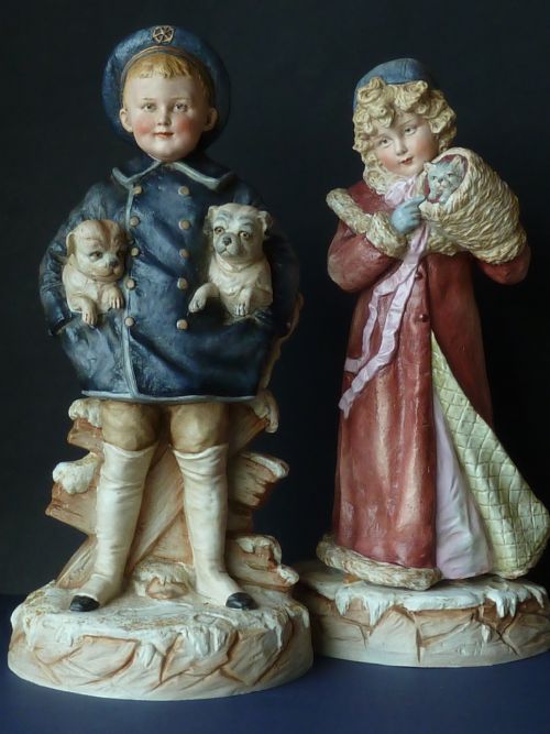 Gebruder Heubach Figurines Victorian German Bisque Porcelain Figures Children Pets