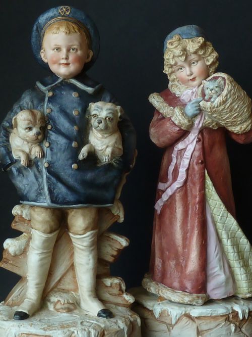 fig 1. Gebruder Heubach Figurines Victorian German Bisque Porcelain Figures Children Pets