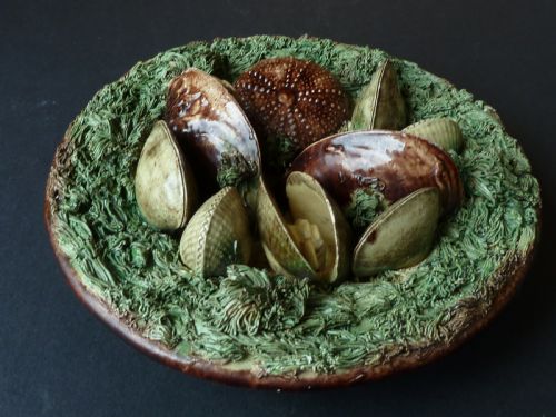 PALISSY WARE ROUND WALL PLATE MAFRA CALDAO PORTUGAL SHELL FISH CLAM MUSSEL SEAURCHINS COCKLE DISH - ADDITIONAL PHOTO 2