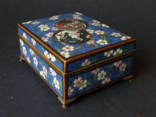 MARKED INABA COMPANY JAPANESE CLOISONNE ENAMEL BOX PHOENIX DRAGON GILT BRASS SIGNED - ADDITIONAL PHOTO 4