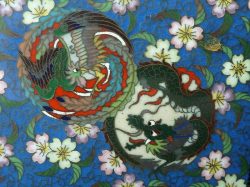MARKED INABA COMPANY JAPANESE CLOISONNE ENAMEL BOX PHOENIX DRAGON GILT BRASS SIGNED - ADDITIONAL PHOTO 6