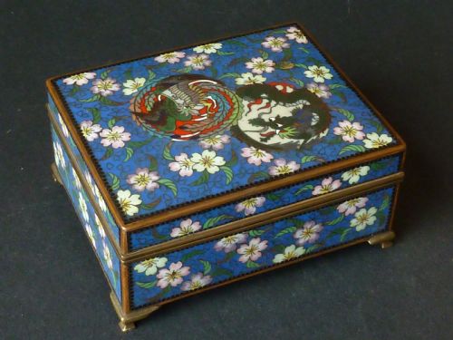 MARKED INABA COMPANY JAPANESE CLOISONNE ENAMEL BOX PHOENIX DRAGON GILT BRASS SIGNED - ADDITIONAL PHOTO 8