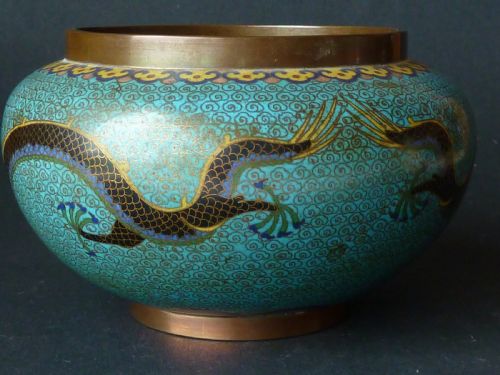 CHINESE CLOISONNE ENAMEL IMPERIAL DRAGON BOWL FLAMING PEARL - ADDITIONAL PHOTO 3