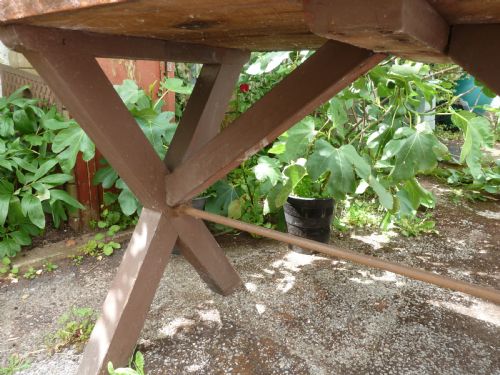 TAVERN TABLE X FRAMED PAINTED PINE 2 PLANK TOP CLEATED ENDS KITCHEN WORK DINING REFECTORY RUSTIC - ADDITIONAL PHOTO 5