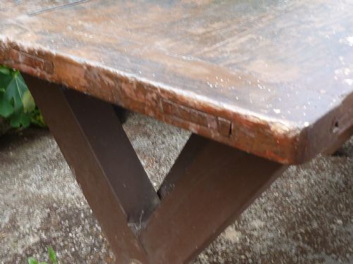 TAVERN TABLE X FRAMED PAINTED PINE 2 PLANK TOP CLEATED ENDS KITCHEN WORK DINING REFECTORY RUSTIC - ADDITIONAL PHOTO 9
