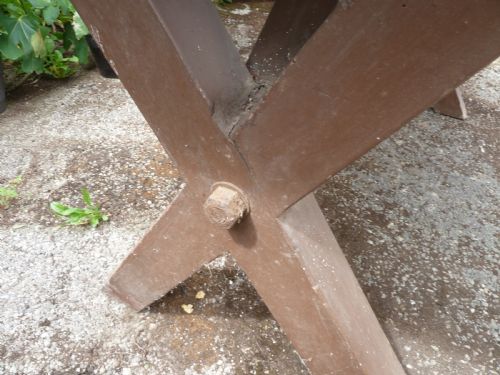 TAVERN TABLE X FRAMED PAINTED PINE 2 PLANK TOP CLEATED ENDS KITCHEN WORK DINING REFECTORY RUSTIC - ADDITIONAL PHOTO 15