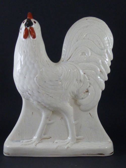 PAIR VICTORIAN SCOTTISH POTTERY HENS CHICKENS COCKERELS STAFFORDSHIRE COCKS - ADDITIONAL PHOTO 4
