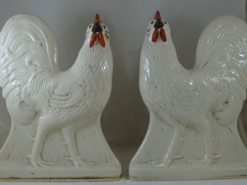 PAIR VICTORIAN SCOTTISH POTTERY HENS CHICKENS COCKERELS STAFFORDSHIRE COCKS - ADDITIONAL PHOTO 6