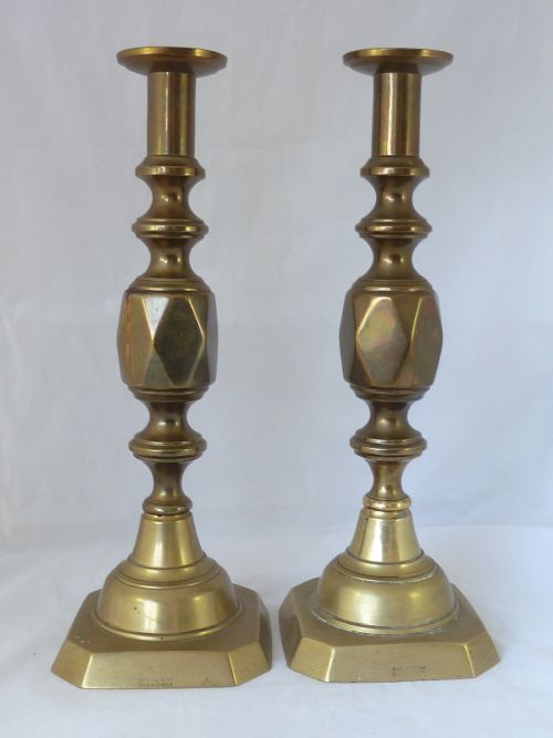 ORIGINAL VICTORIAN ACE OF DIAMONDS BRASS CANDLESTICKS 14 JAMES CLEWS JUBILEE - ADDITIONAL PHOTO 1