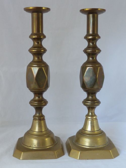 ORIGINAL VICTORIAN ACE OF DIAMONDS BRASS CANDLESTICKS 14 JAMES CLEWS JUBILEE - ADDITIONAL PHOTO 2