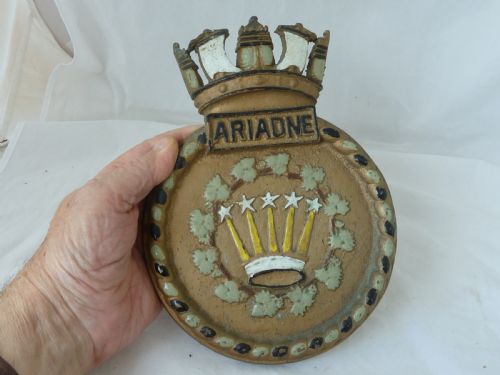 HMS ARIADNE BRONZE SHIPS BADGE CREST PLAQUE TOMPION ROYAL NAVY LARGE HEAVY - ADDITIONAL PHOTO 4